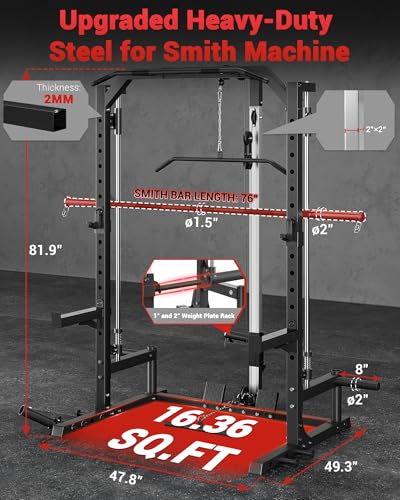 Smith Machine Home Gym with Barbell Bar, Cable System, Lat Pulldown Attachments, Safety Spotter Arms, J Hooks, Landmine, Multi-Functional Squat Rack G53238