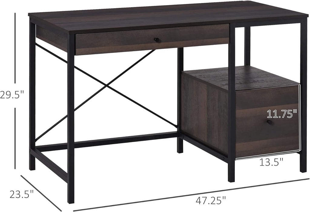 Black Walnut Home Office Desk with Filing Cabinet F414341