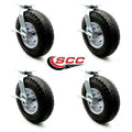 Black Rubber Pneumatic Swivel Caster with Top Lock Brakes Set of 4 C193