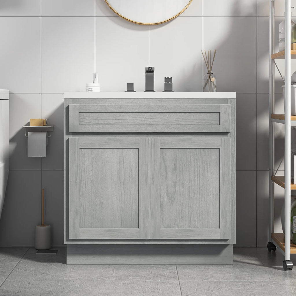 30 Inch Double Shutter Door Bathroom Vanity Base Cabinet with Soft Closing Drawer O2046