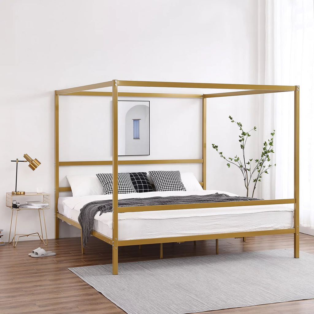 Black Metal Canopy Bed Frame King with Headboard L233284