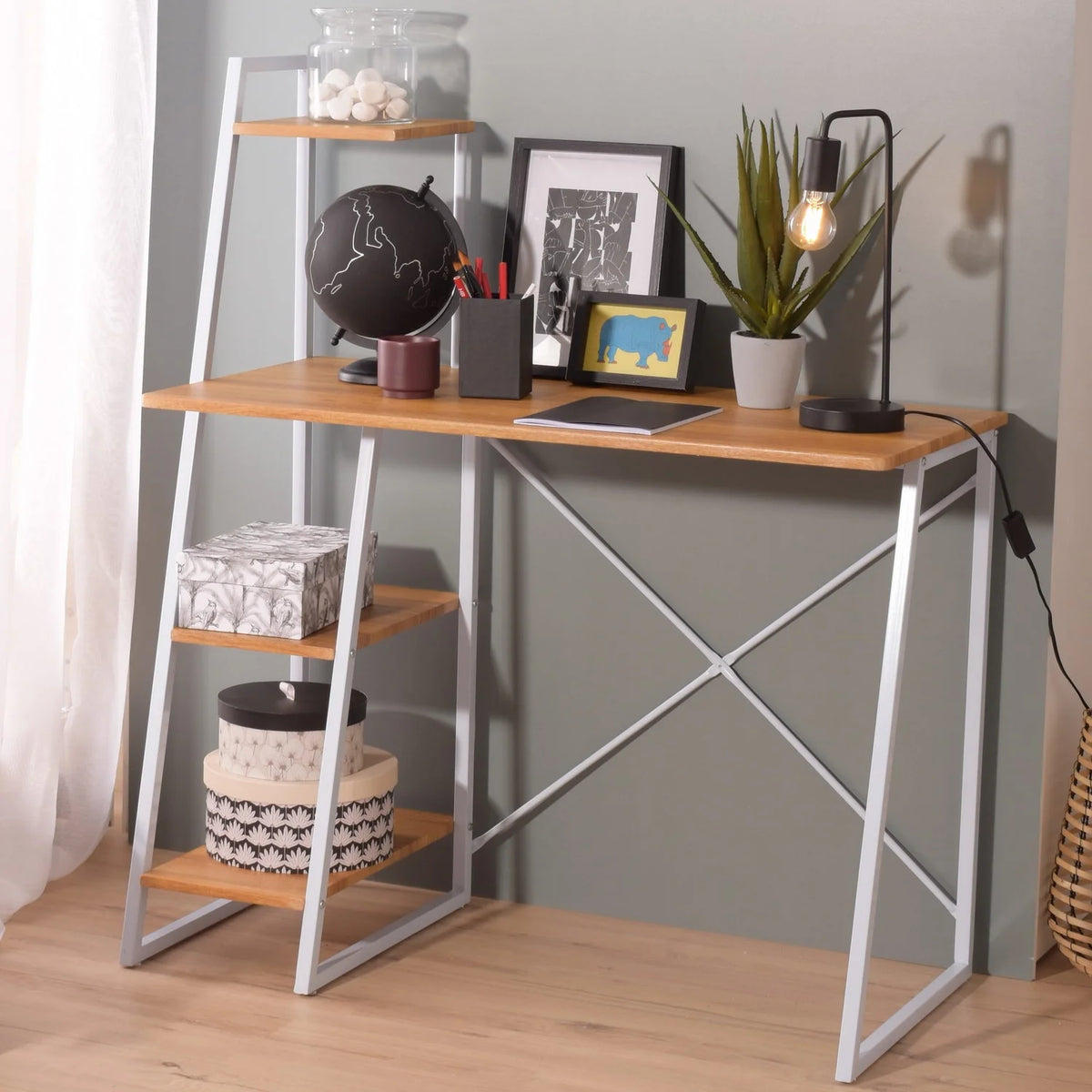 40'' Oak Computer Desk with Open Shelves O63175