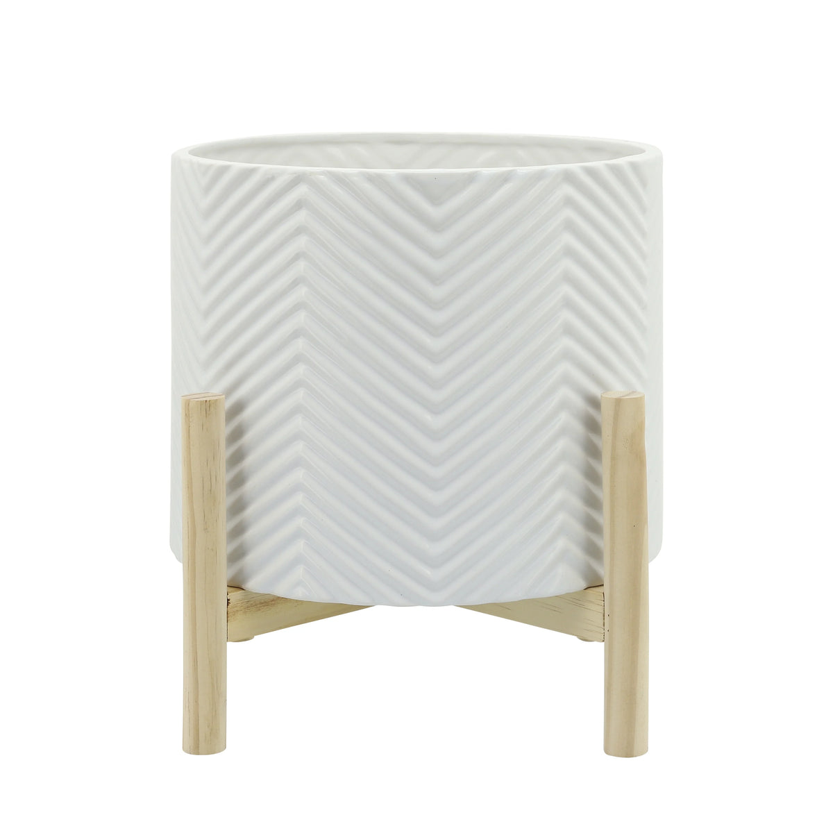 12" Ceramic Chevron Planter with Wood Stand G863540