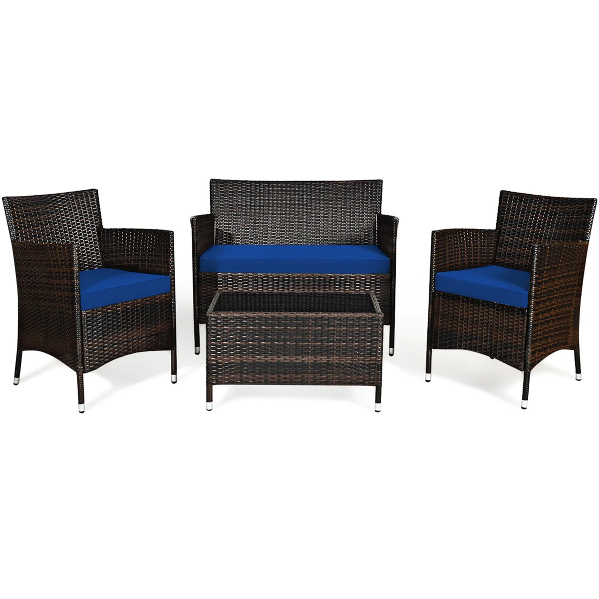4 Pc Turquoise Cushioned Patio Rattan Conversation Furniture Set G20699