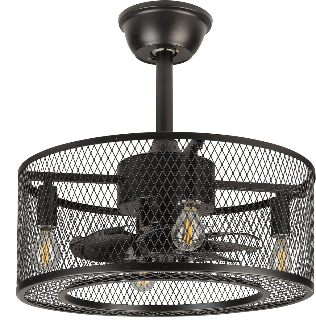 Black Caged Ceiling Fan with Lights G10955