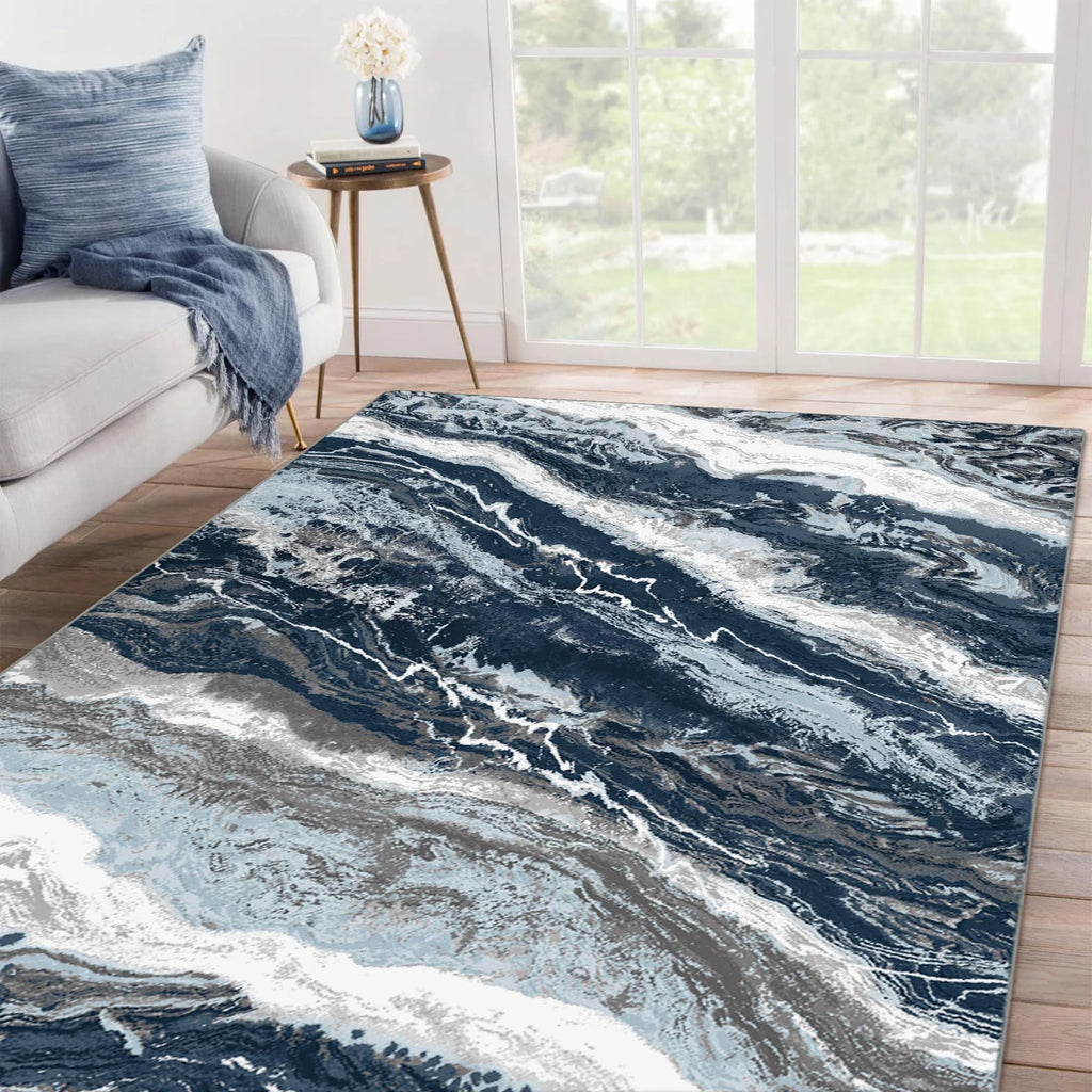 Blue 8x10 Machine Washable Area Rug V6019