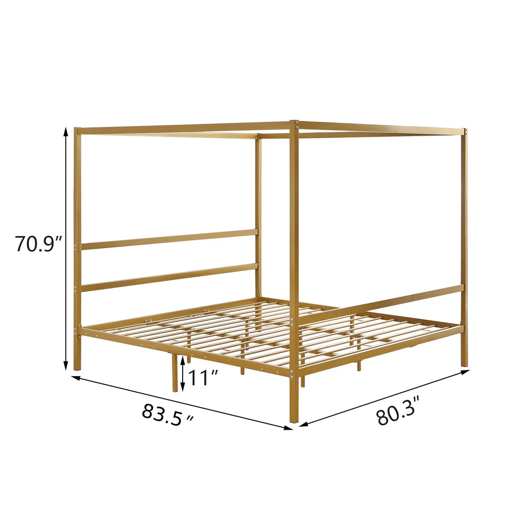Black Metal Canopy Bed Frame King with Headboard L233284