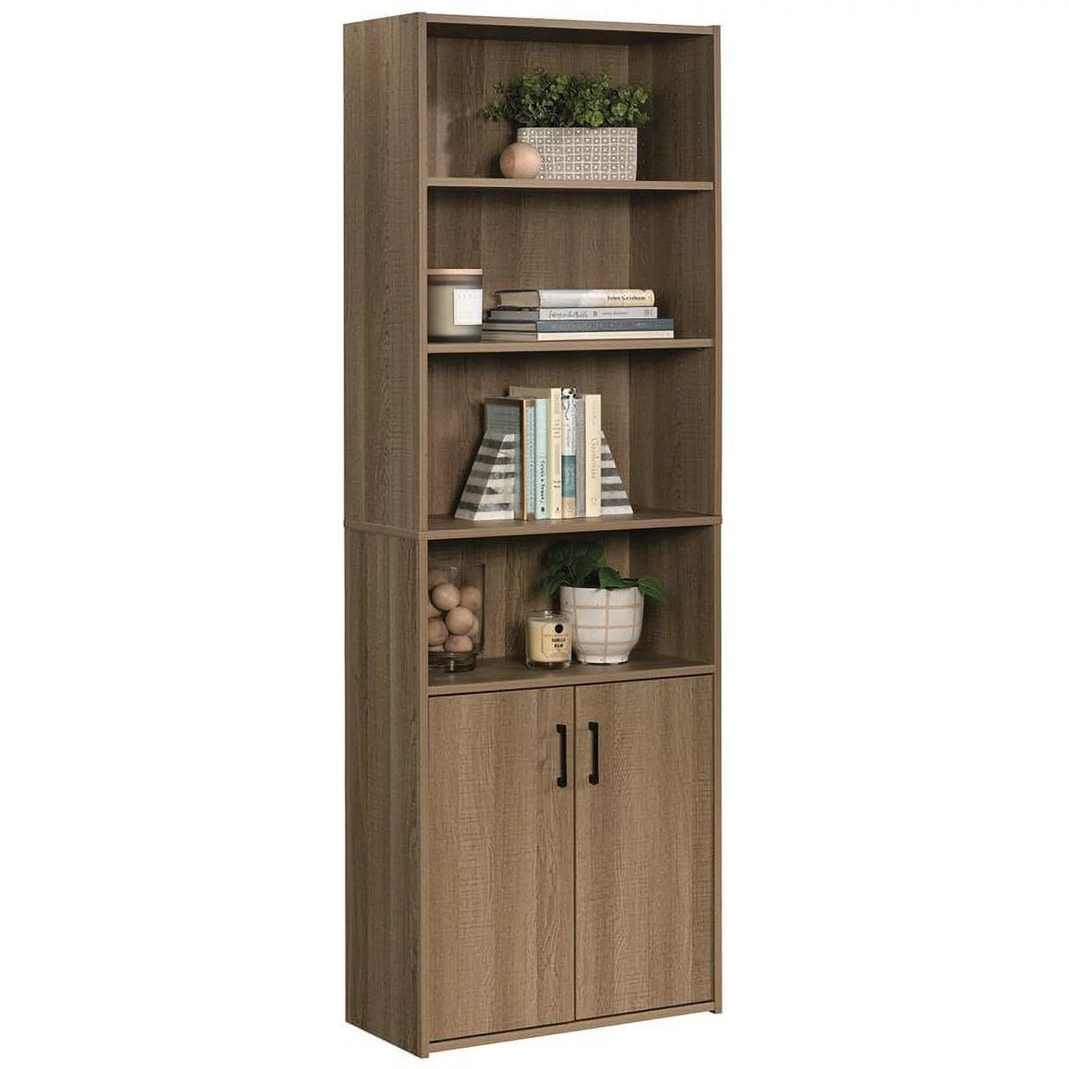 4-Shelf Engineered Wood Bookcase with Doors A6702