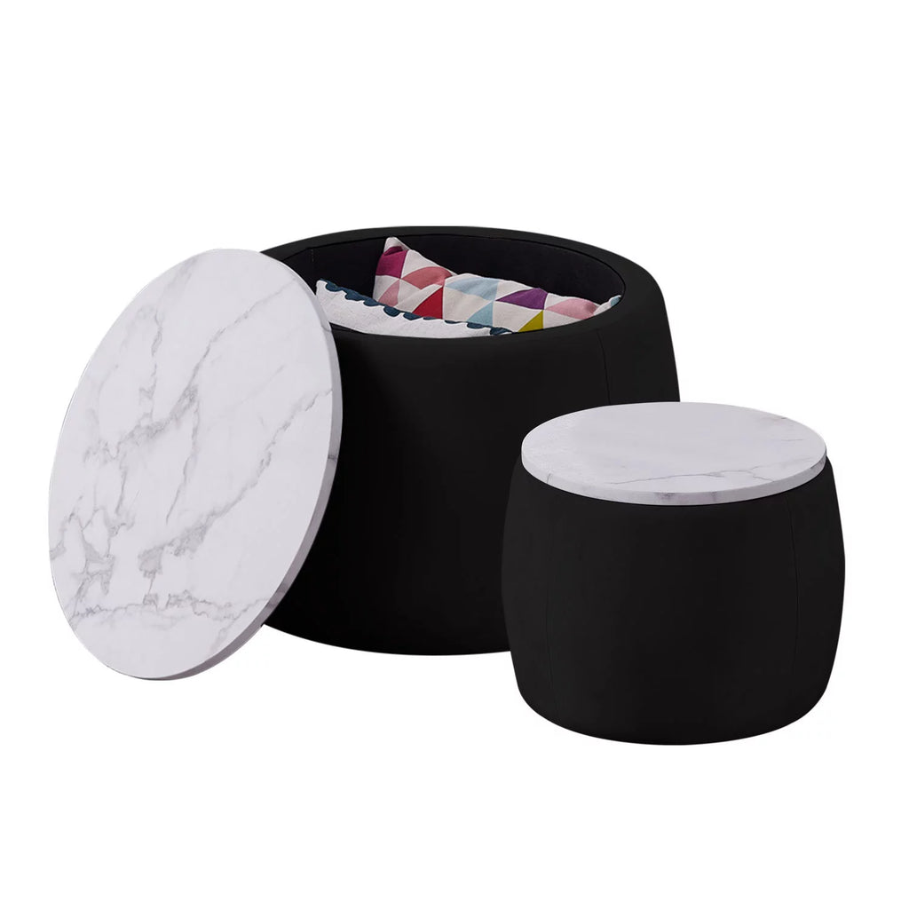 Velvet Marble Texture Nesting End Tables Set of 2 with Hidden Storage G218454