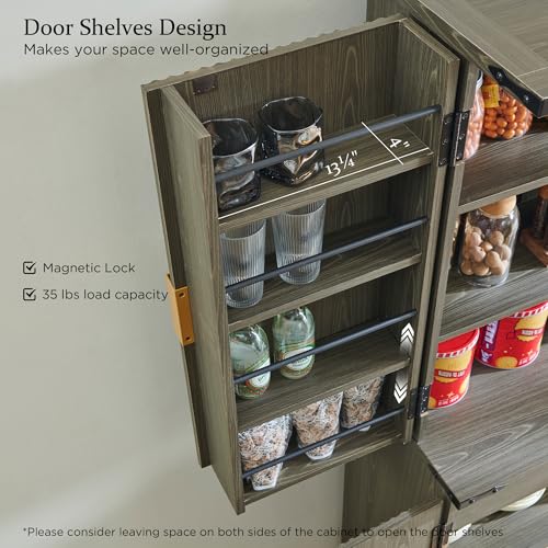 Natural Oak 72" Tall Wood Pantry Cabinet with 4 Doors U360