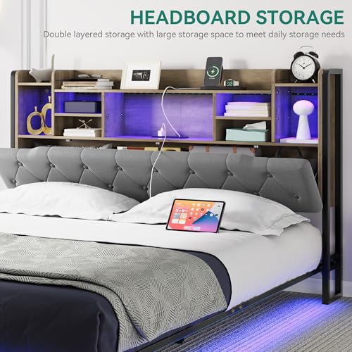 Queen Upholstered Platform Bed with Headboard Storage D900947