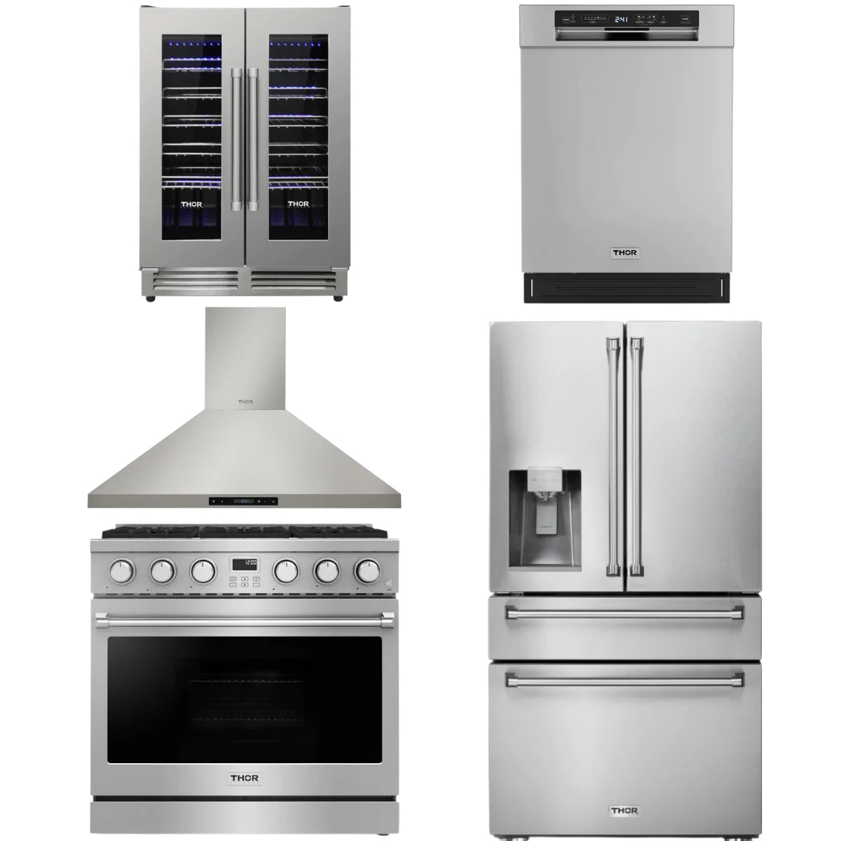 36 Gas Range, Range Hood, Refrigerator, Dishwasher and Wine Cooler I185287