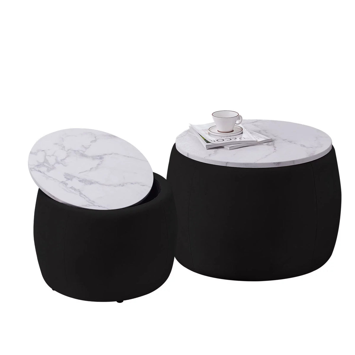 Velvet Marble Texture Nesting End Tables Set of 2 with Hidden Storage G218454