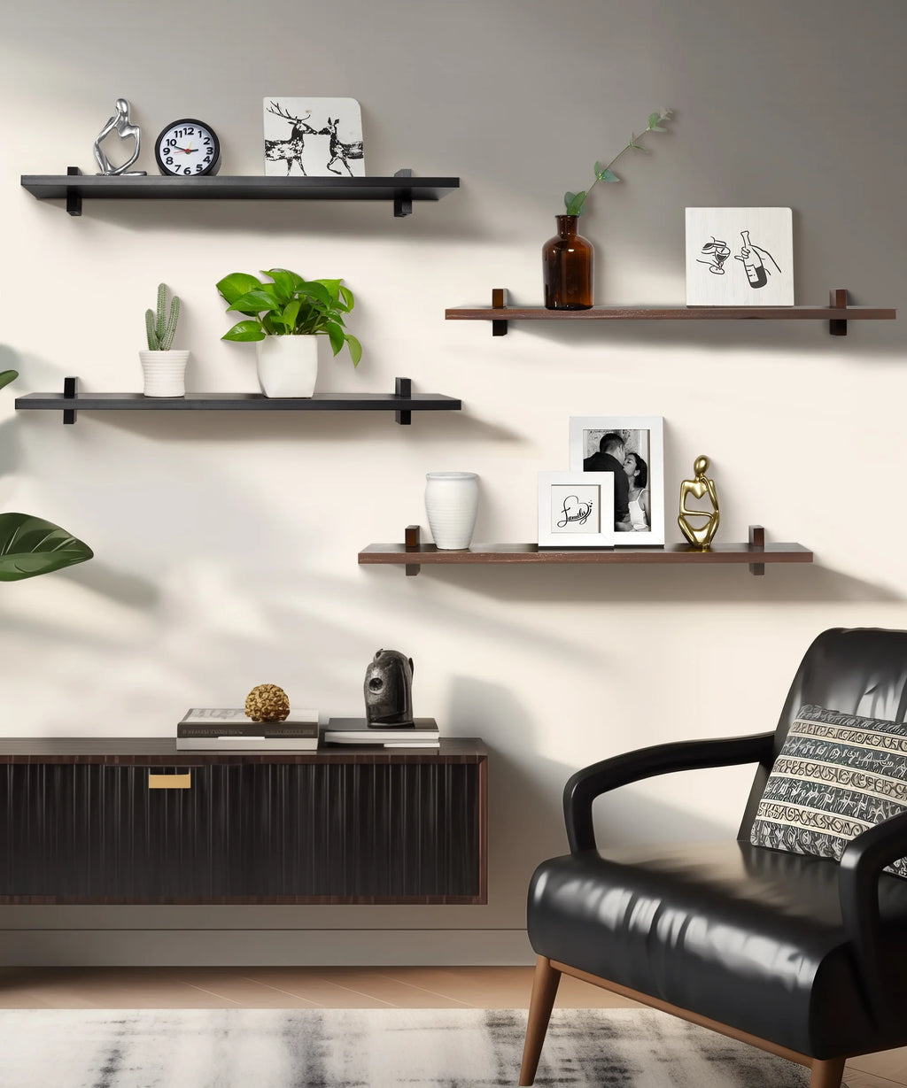 Black 24 Inch Wood Floating Shelves D937932