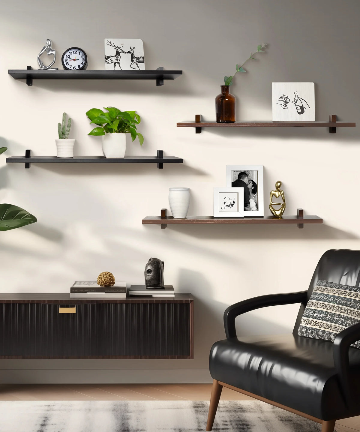 Black 24 Inch Wood Floating Shelves D937932