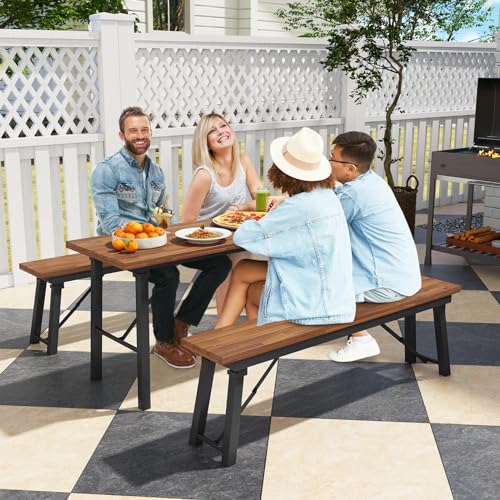 Foldable 59 Inches Narrow Outdoor Dining Table with Benches Q1041