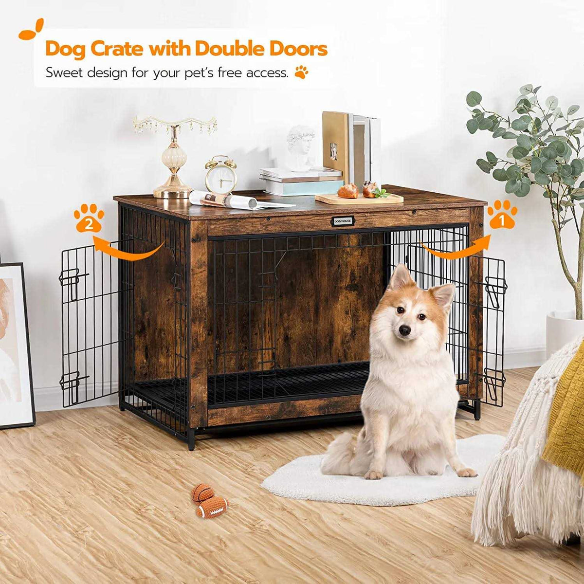 Large Wooden Dog Crate Furniture with Pull-Out Tray I973