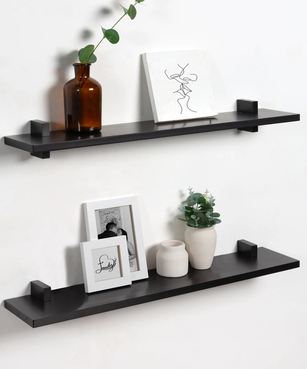 Black 24 Inch Wood Floating Shelves D937932