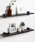 Black 24 Inch Wood Floating Shelves D937932