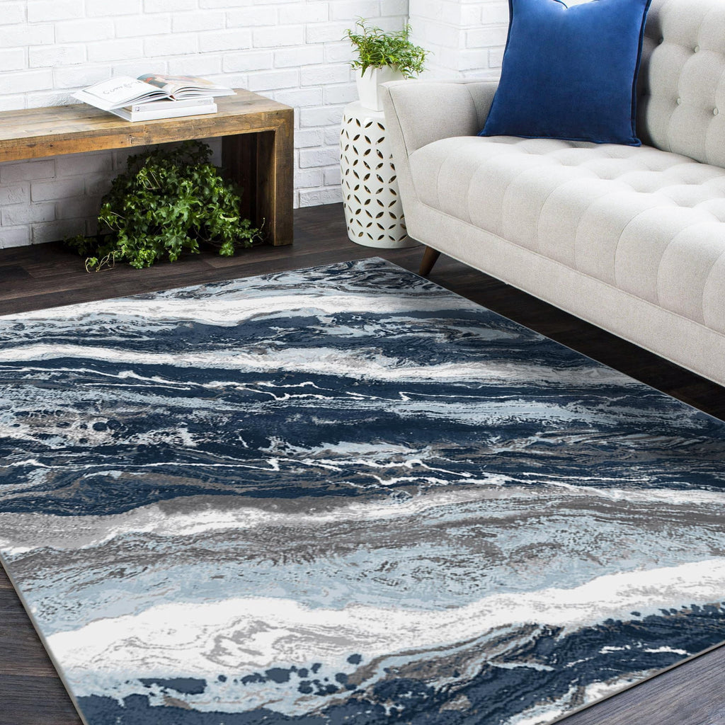Blue 8x10 Machine Washable Area Rug V6019