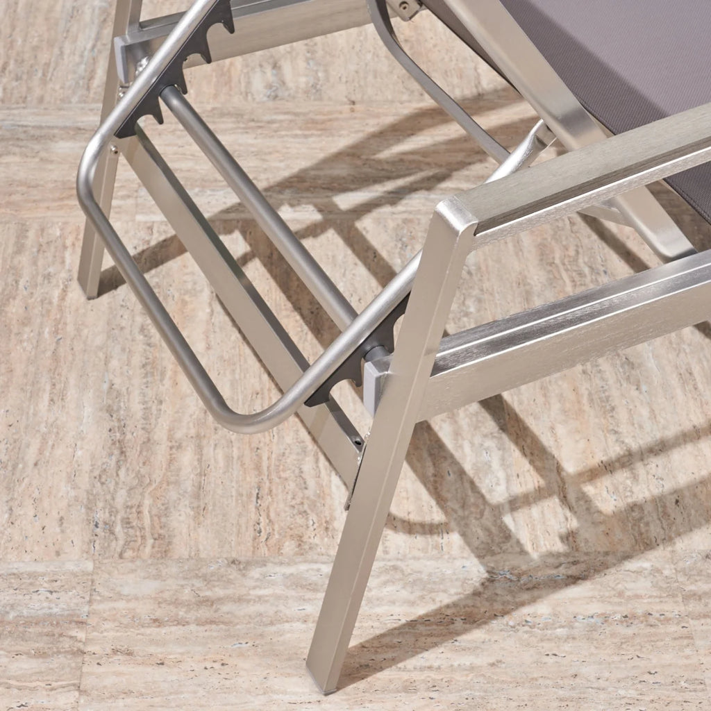 Adjustable Aluminum Chaise Lounges, Set of 2, Gray Mesh O1457