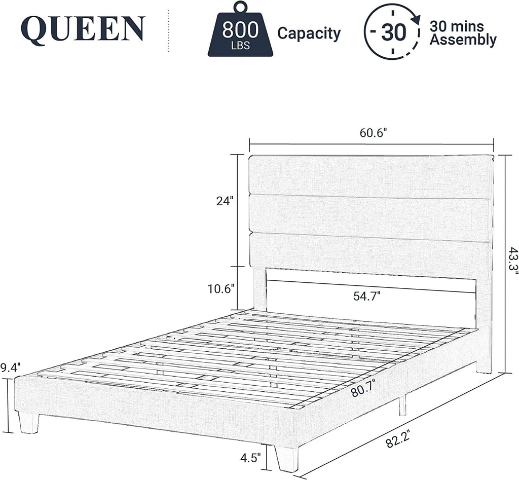 Queen Size Fabric Upholstered Platform Bed Frame P998189