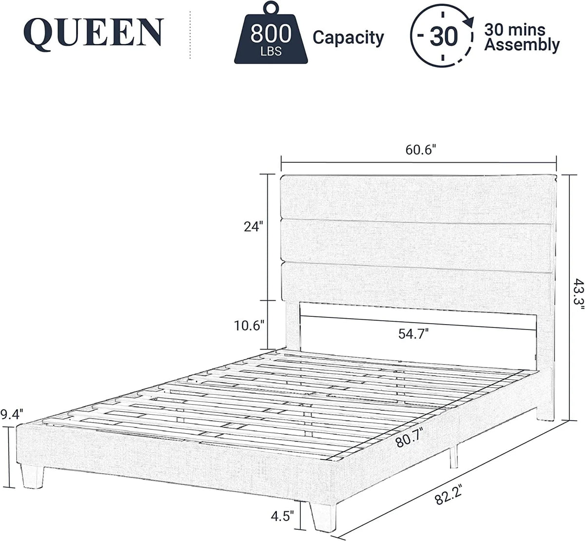 Queen Size Fabric Upholstered Platform Bed Frame P998189