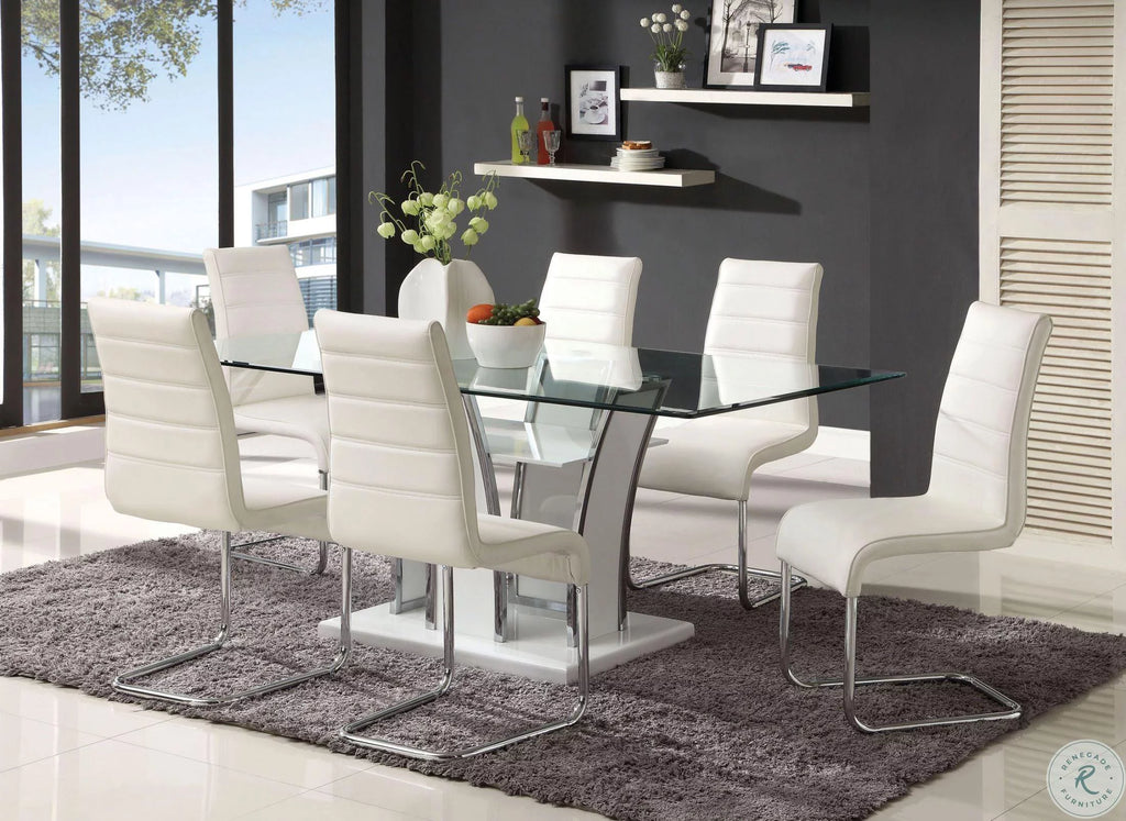 White & Chrome 7pcs Dining Room Set C945
