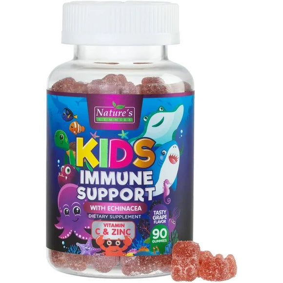 Berry Flavor Chewable Kids Immune Support Gummies with Echinacea, Zinc & Vitamin C, 90 Gummies J697