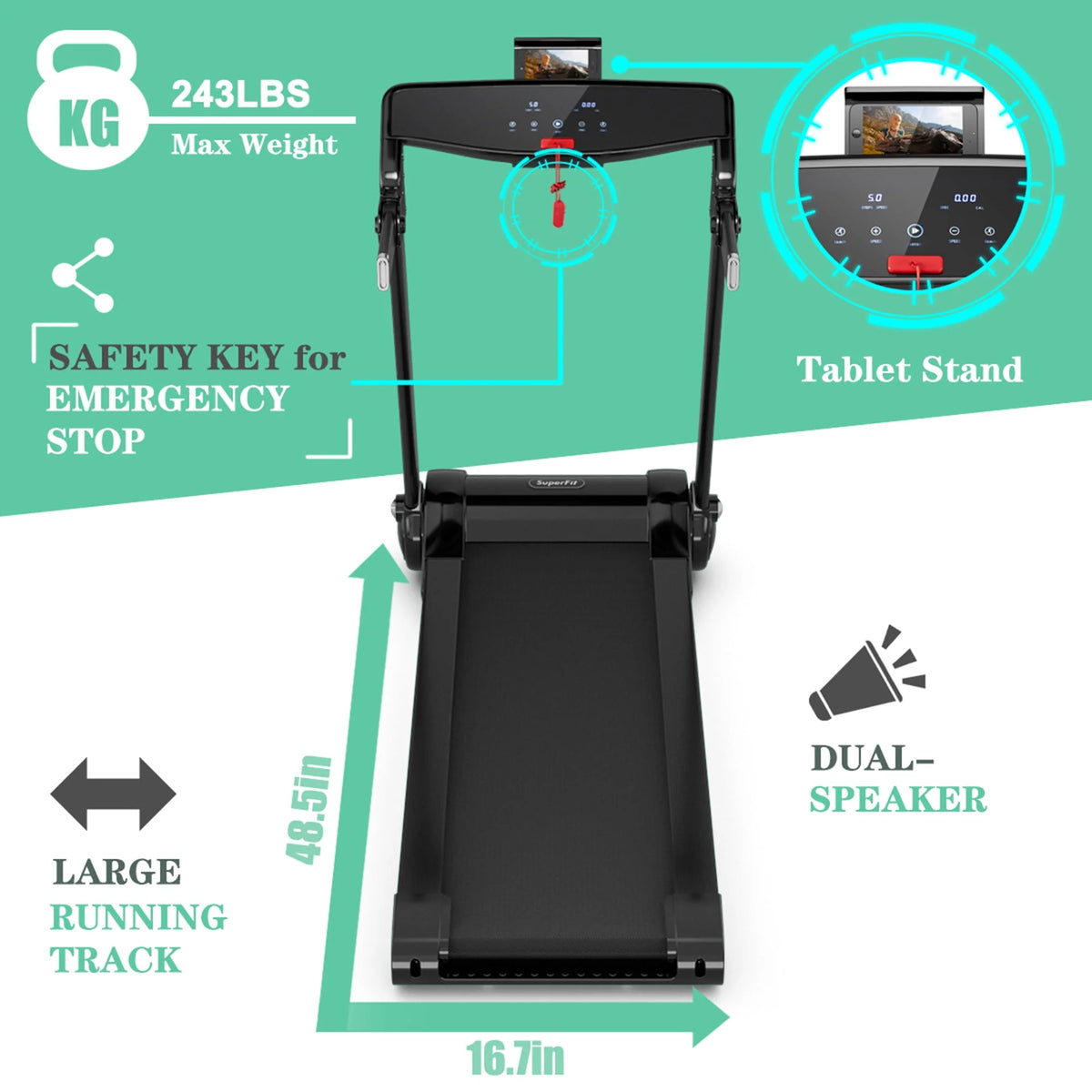 Folding Electric Treadmill 3.0HP Exercise Running Machine P728