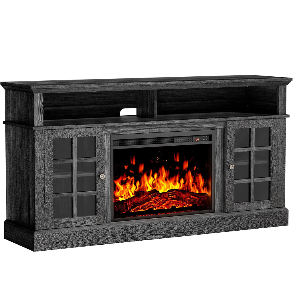 1400W Electric Fireplace TV Stand with Adjustable Shelves, Grey Z1010