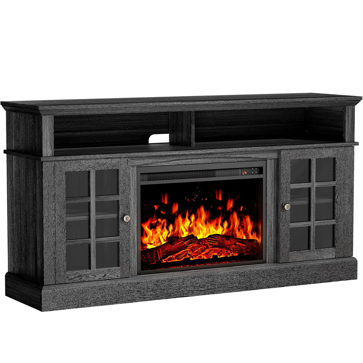 1400W Electric Fireplace TV Stand with Adjustable Shelves, Grey Z1010