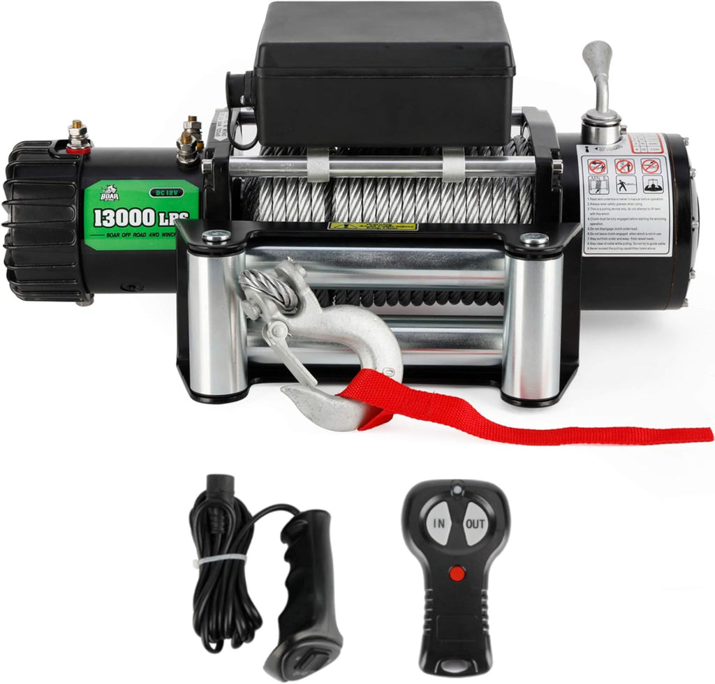4500-lb. Load Capacity Electric Winch Kit, 12V Synthetic Rope Winch with Hawse Fairlead, Waterproof IP67 Towing Winches with Both Wireless Handheld Remote and Corded Control P876