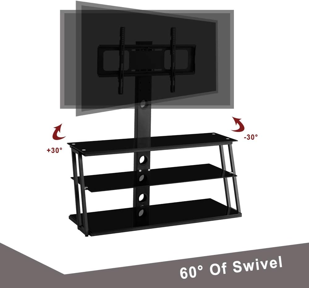 Angle and Height Adjustable Tempered Glass TV Stand, Black U870