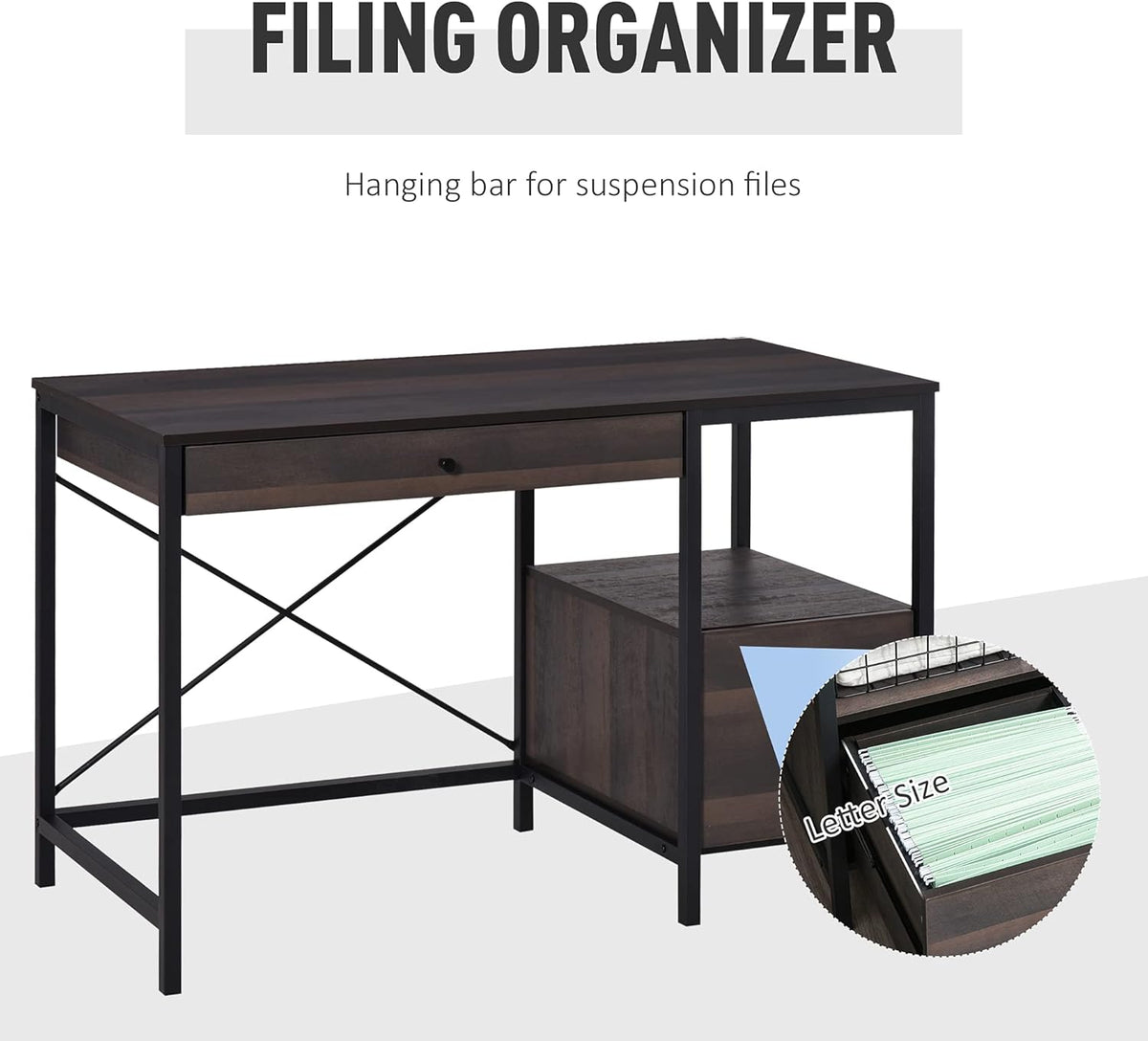 Black Walnut Home Office Desk with Filing Cabinet F414341