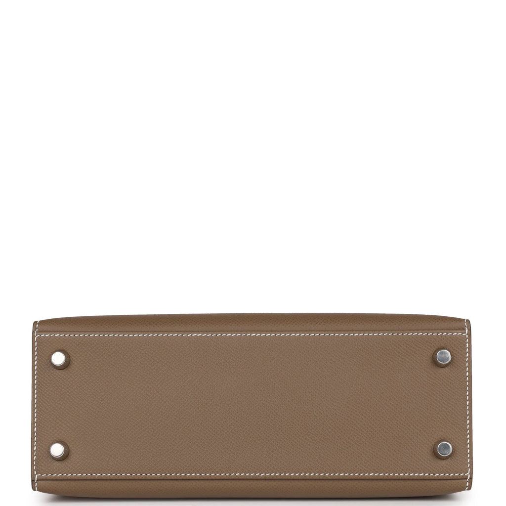 Kelly 25 Etoupe Epsom Palladium Hardware Bag A105