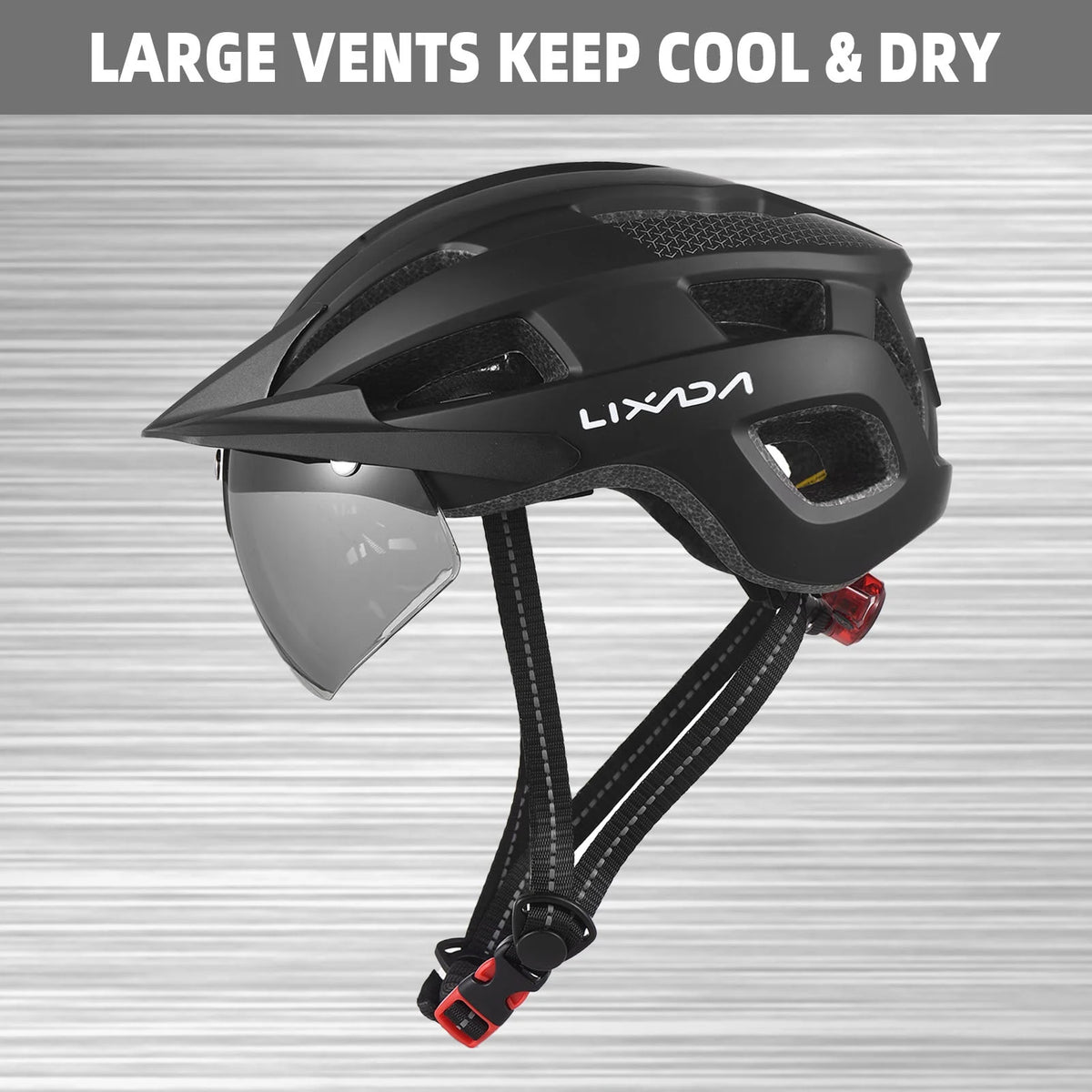 Adjustable Bicycle Helmet with Windshield, Sun Visor, and Tail Light Q237