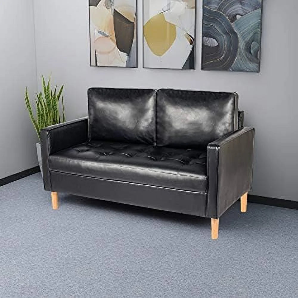 57" Black Faux Leather Loveseat H40858