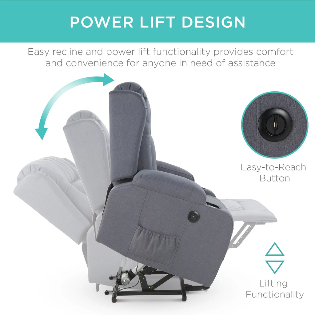 Blue Linen Power Lift Recliner Massage Chair V9858