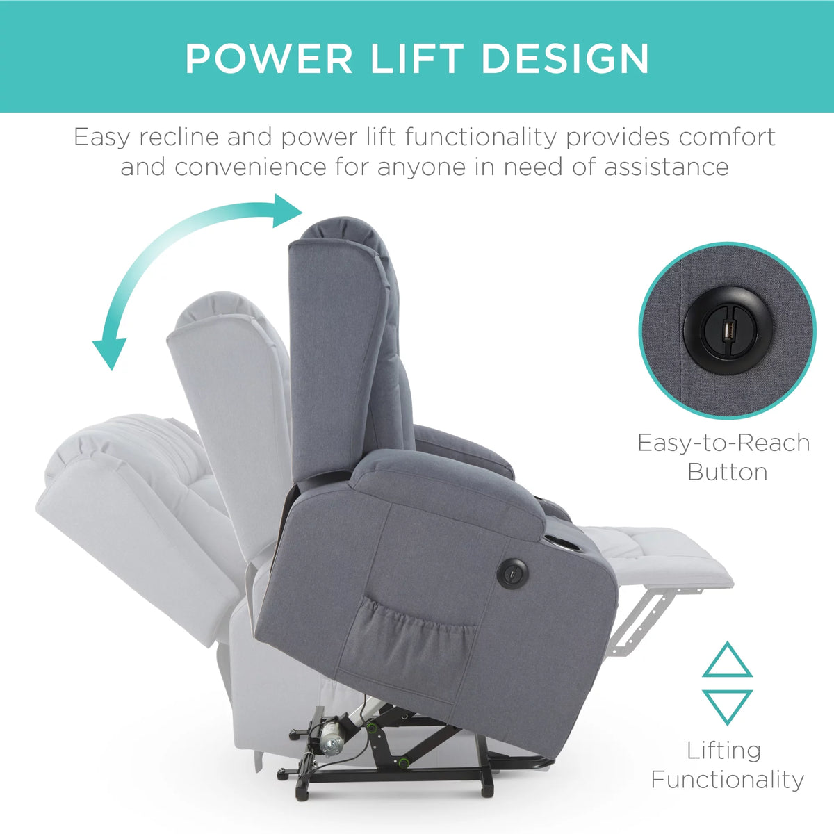 Blue Linen Power Lift Recliner Massage Chair V9858