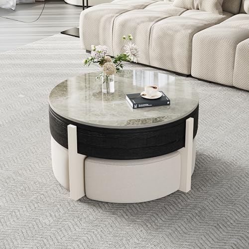 Round Lift Top Coffee Table with Stools and Storage G2195