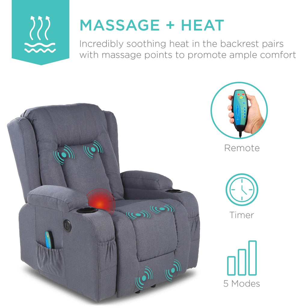 Blue Linen Power Lift Recliner Massage Chair V9858