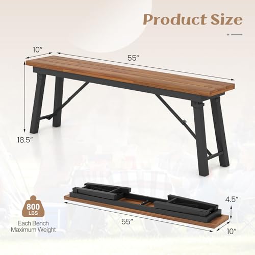 Foldable 59 Inches Narrow Outdoor Dining Table with Benches Q1041