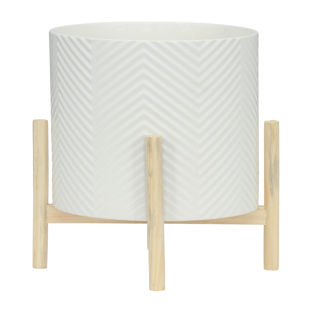 12" Ceramic Chevron Planter with Wood Stand G863540