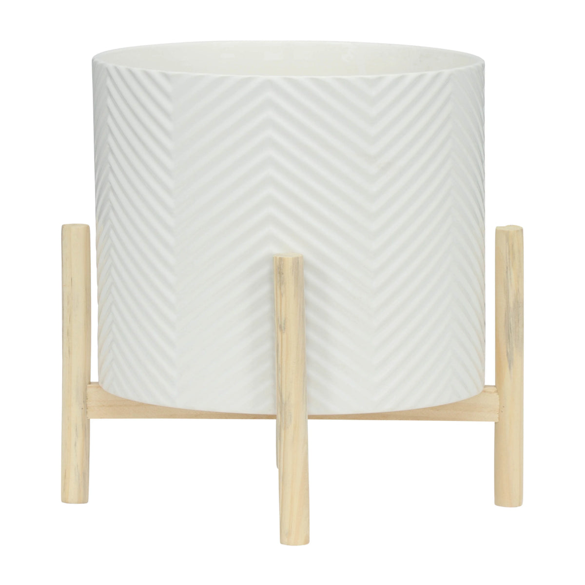 12" Ceramic Chevron Planter with Wood Stand G863540