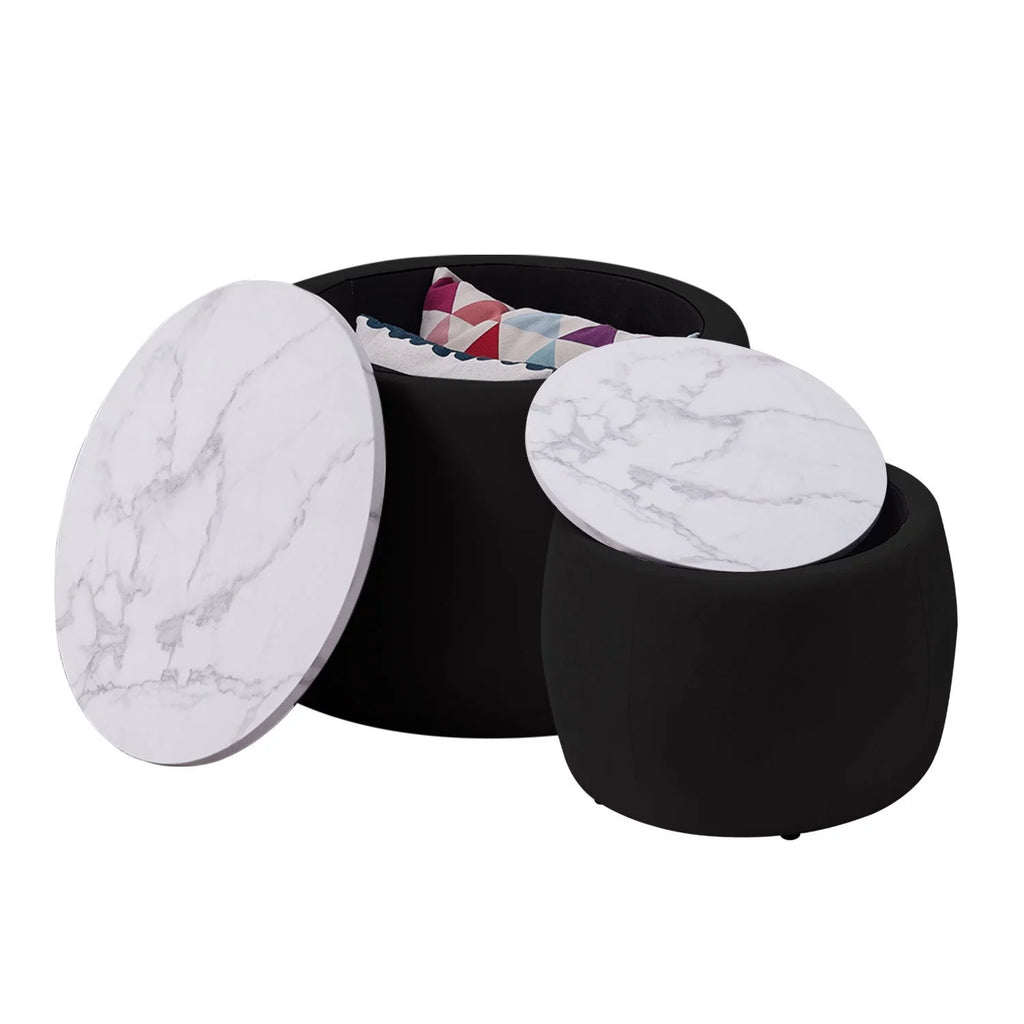 Velvet Marble Texture Nesting End Tables Set of 2 with Hidden Storage G218454