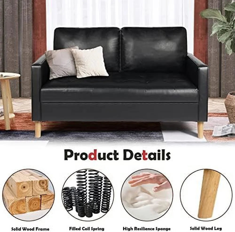 57" Black Faux Leather Loveseat H40858