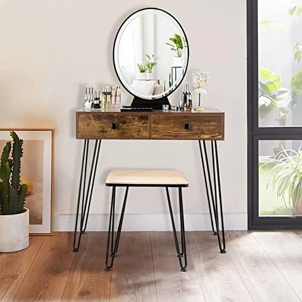 Vanity Desk with Mirror and Lights Makeup Dressing Table Set with Stool W197264