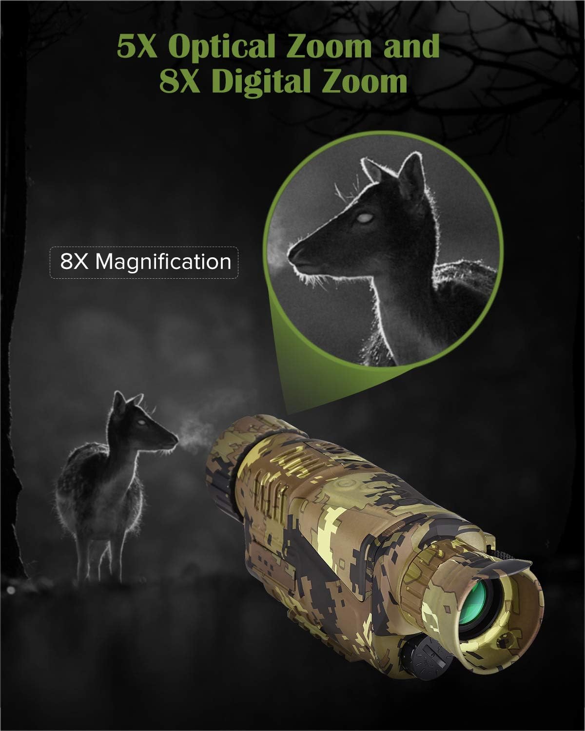 Night Vision Monocular Digital 5x8 Optics Scope 200Yards Infrared with 16GB Card U764