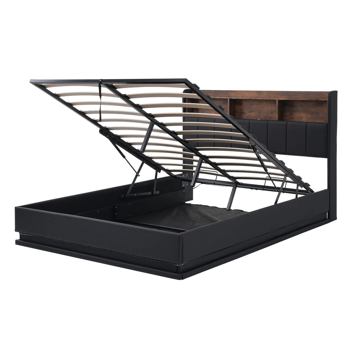 Black Full Size PU Upholstered Platform Bed with Storage Headboard X381